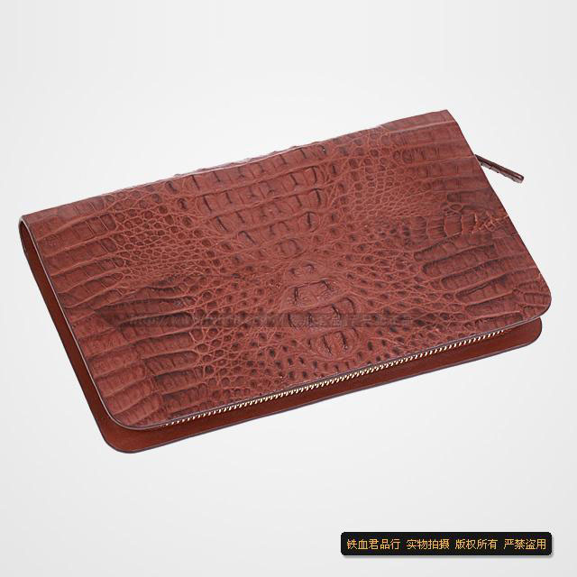 11寸鳄鱼单拉链手包 手工制作 男士钱包